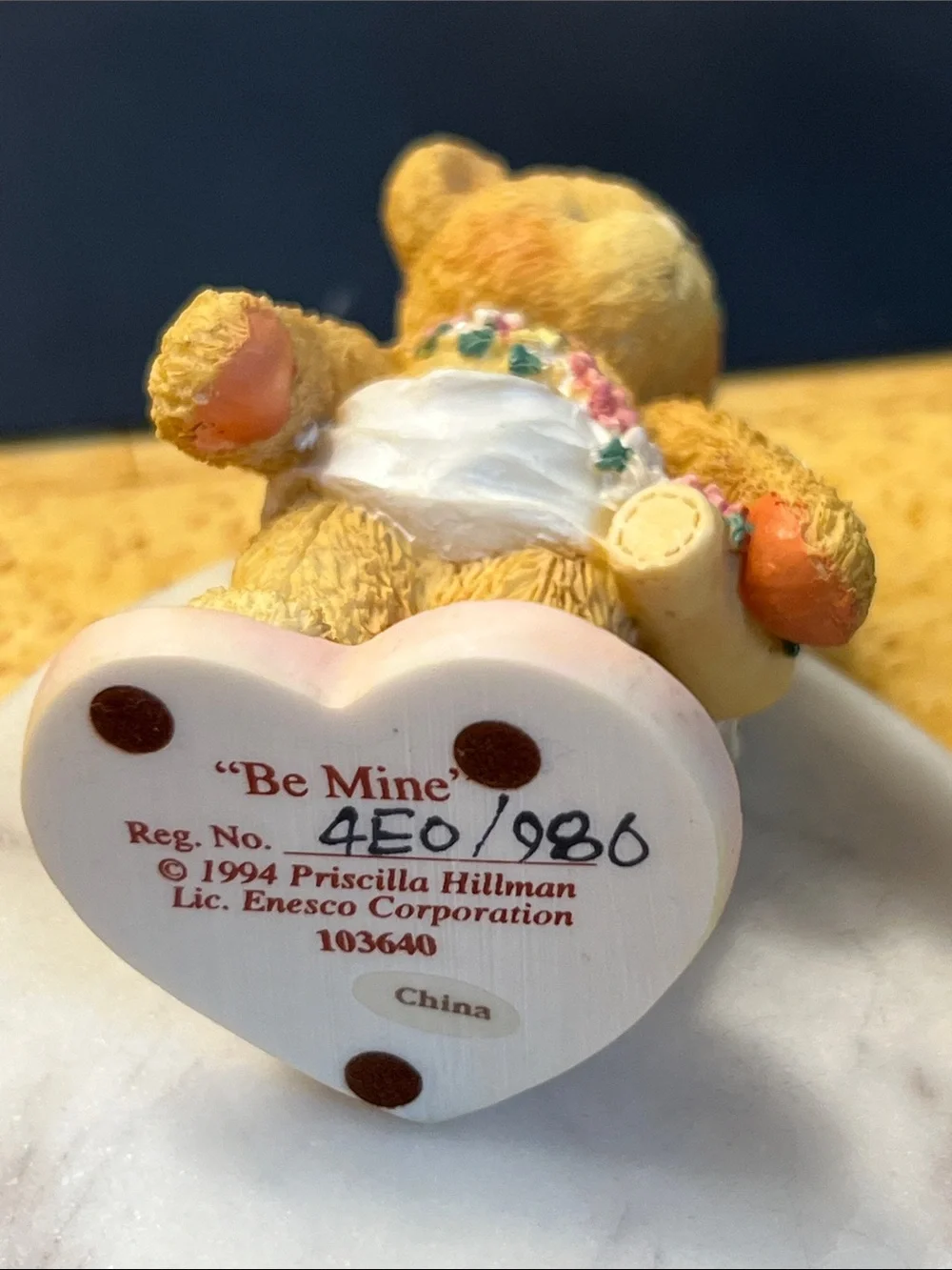 Enesco Tan Bear Figurine with Pink and White Accents
